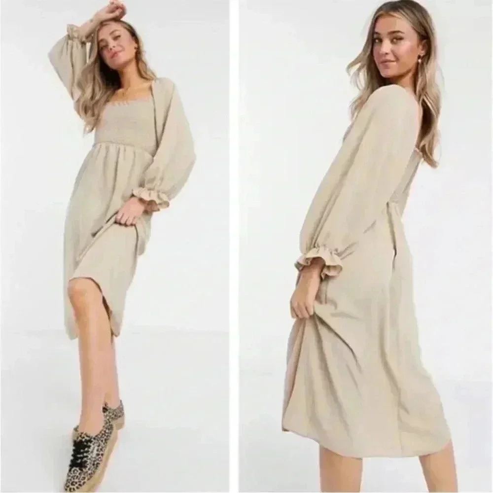 New Look ASOS Shirred Square-Neck Midi Dress / size 10 - Picture 2 of 4